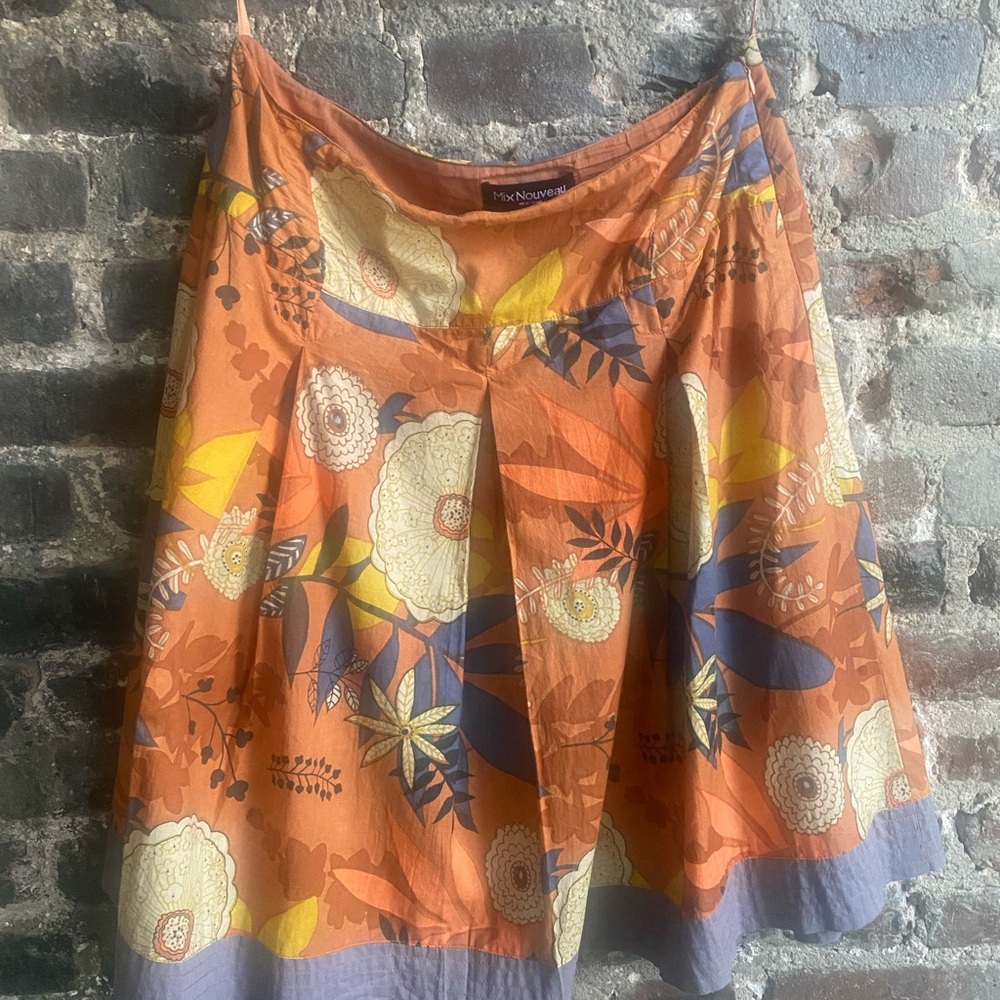 Vibrant Floral A-Line Lined Skirt in Orange and Blue